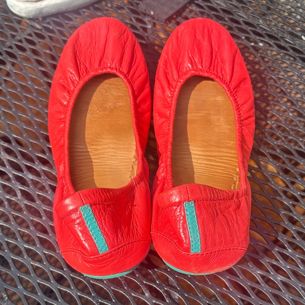 Coral Leather Tieks Ballet Flats
